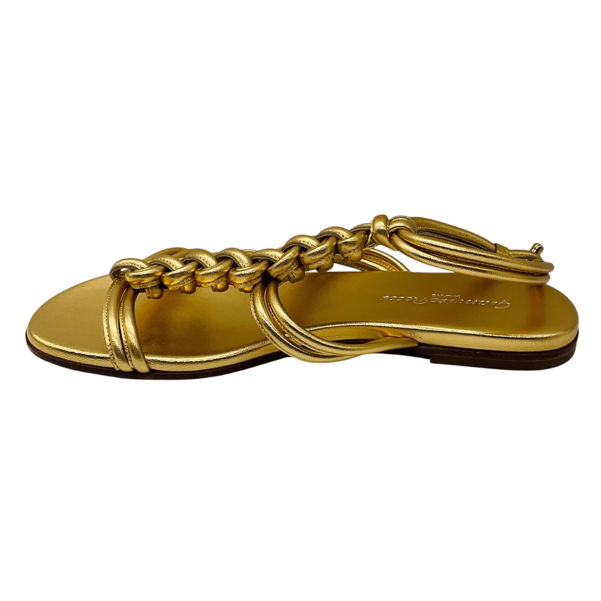 Gianvito Rossi Gold Metallic Capua Braided Leather Sandals