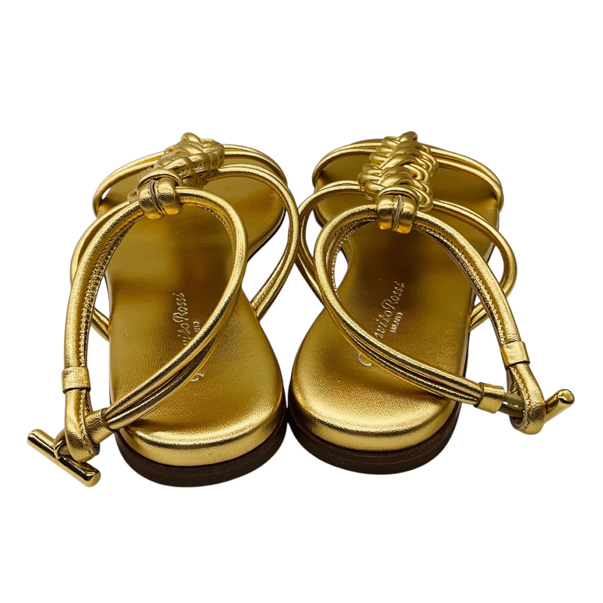 Gianvito Rossi Gold Metallic Capua Braided Leather Sandals