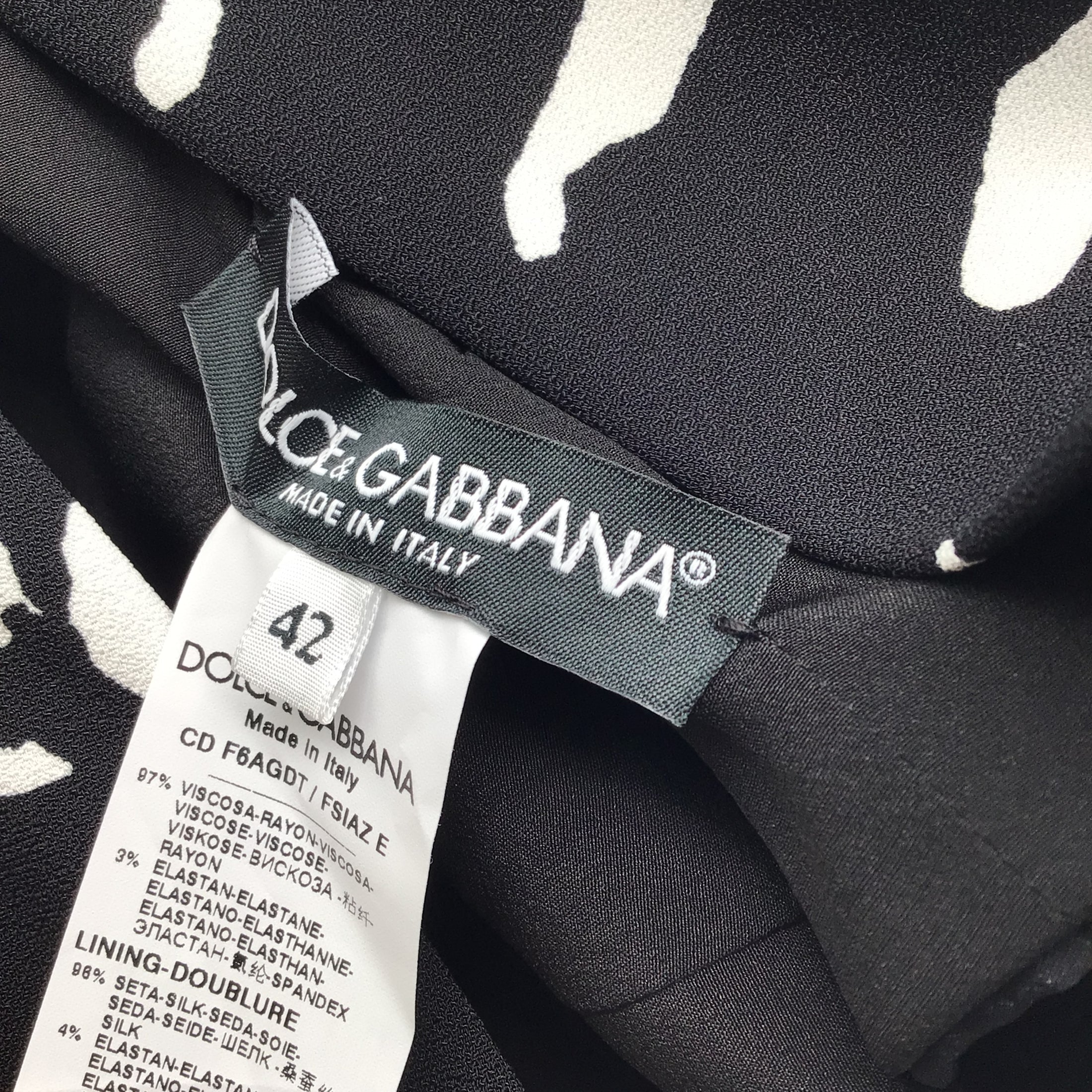 Dolce & Gabbana Black / White Zebra Printed Long Sleeved Crepe Dress