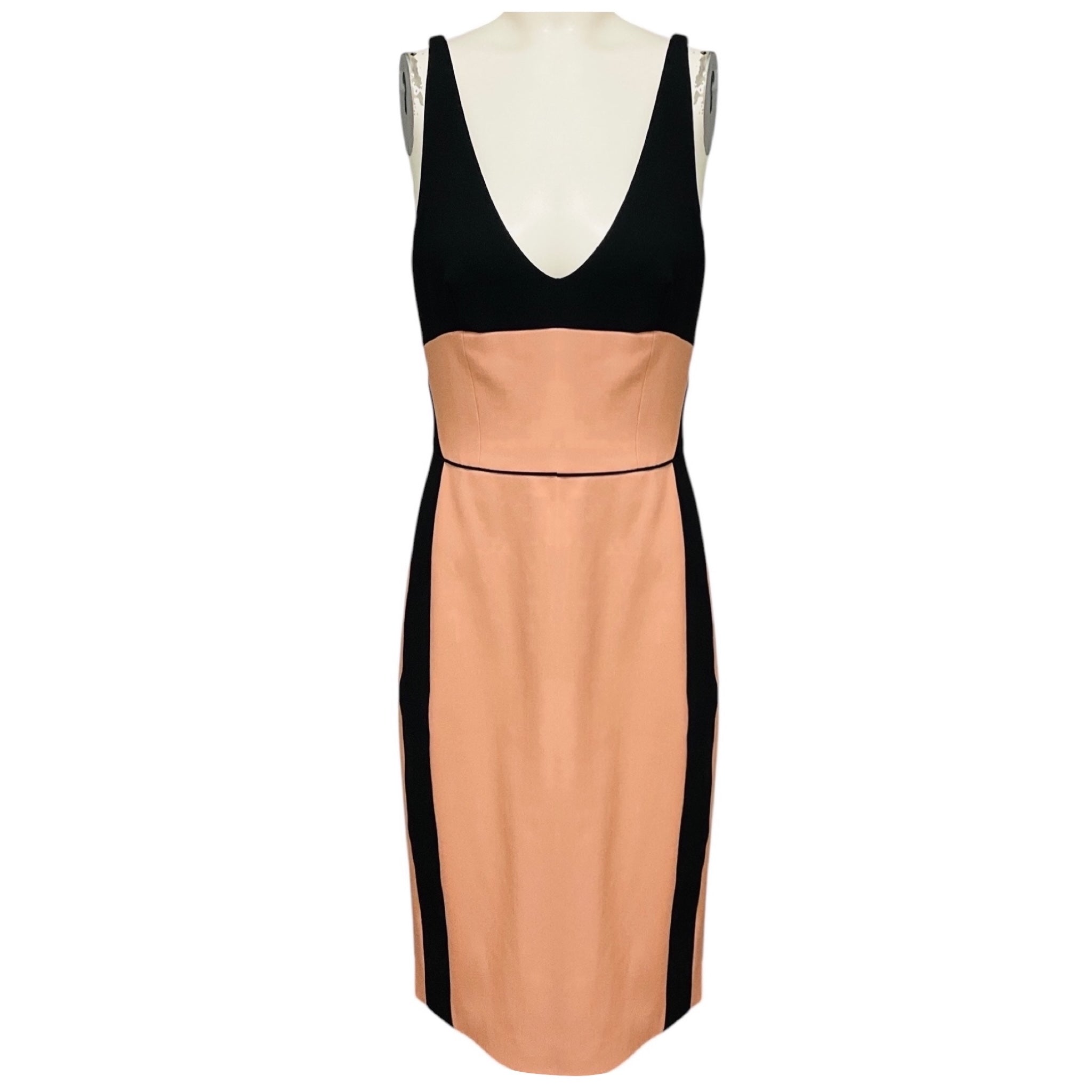 Narciso Rodriguez Blush Pink / Black Colorblock Sleeveless Wool Crepe Midi Dress
