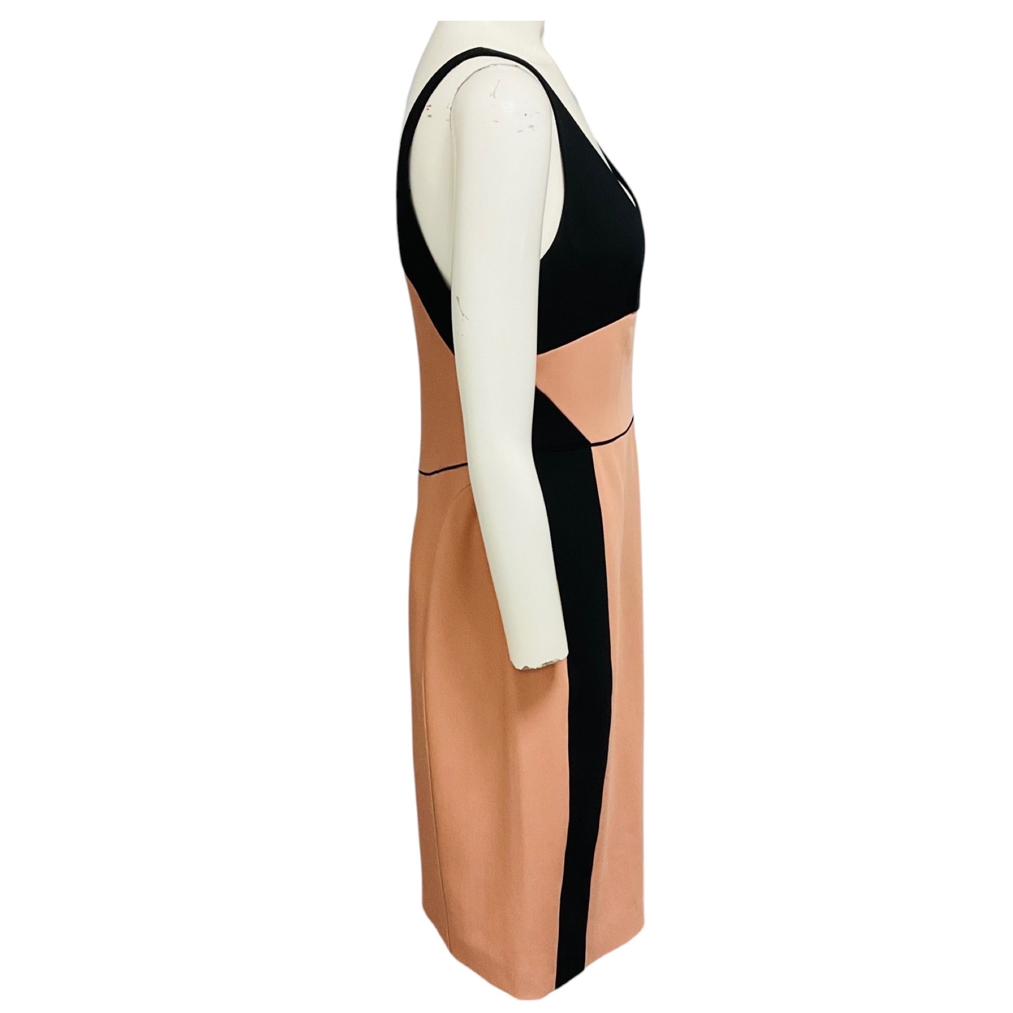 Narciso Rodriguez Blush Pink / Black Colorblock Sleeveless Wool Crepe Midi Dress