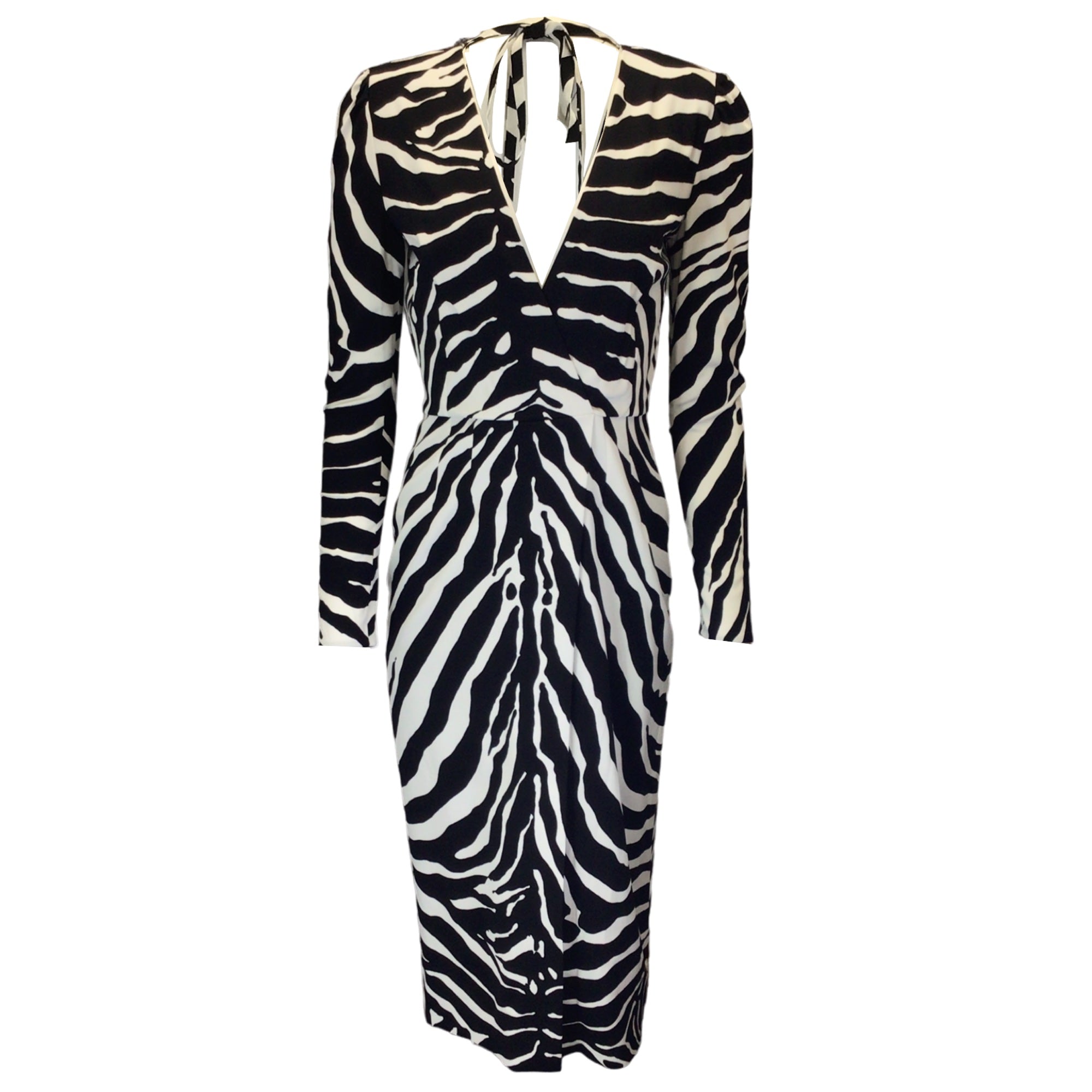 Dolce & Gabbana Black / White Zebra Printed Long Sleeved Crepe Dress