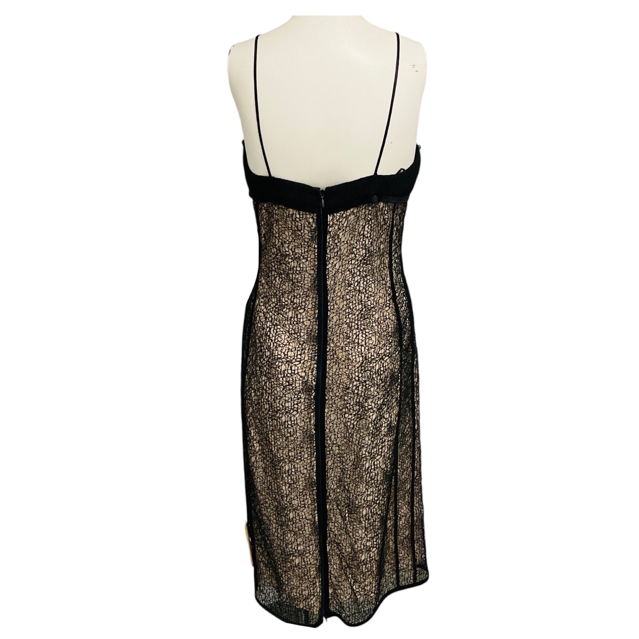 Narciso Rodriguez Black / Nude Lace Overlay Sleeveless Midi Cocktail Dress
