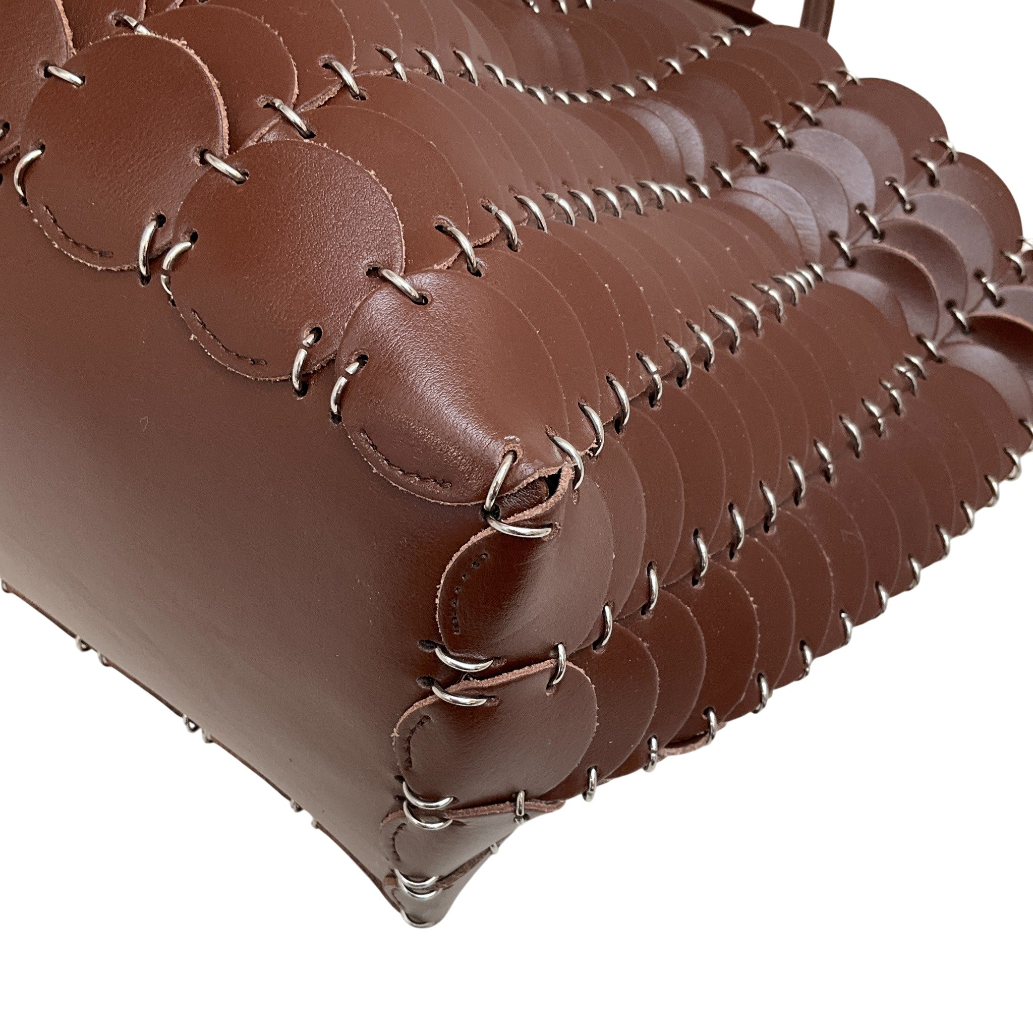 Paco Rabanne Brown Leather Chain Tote Bag
