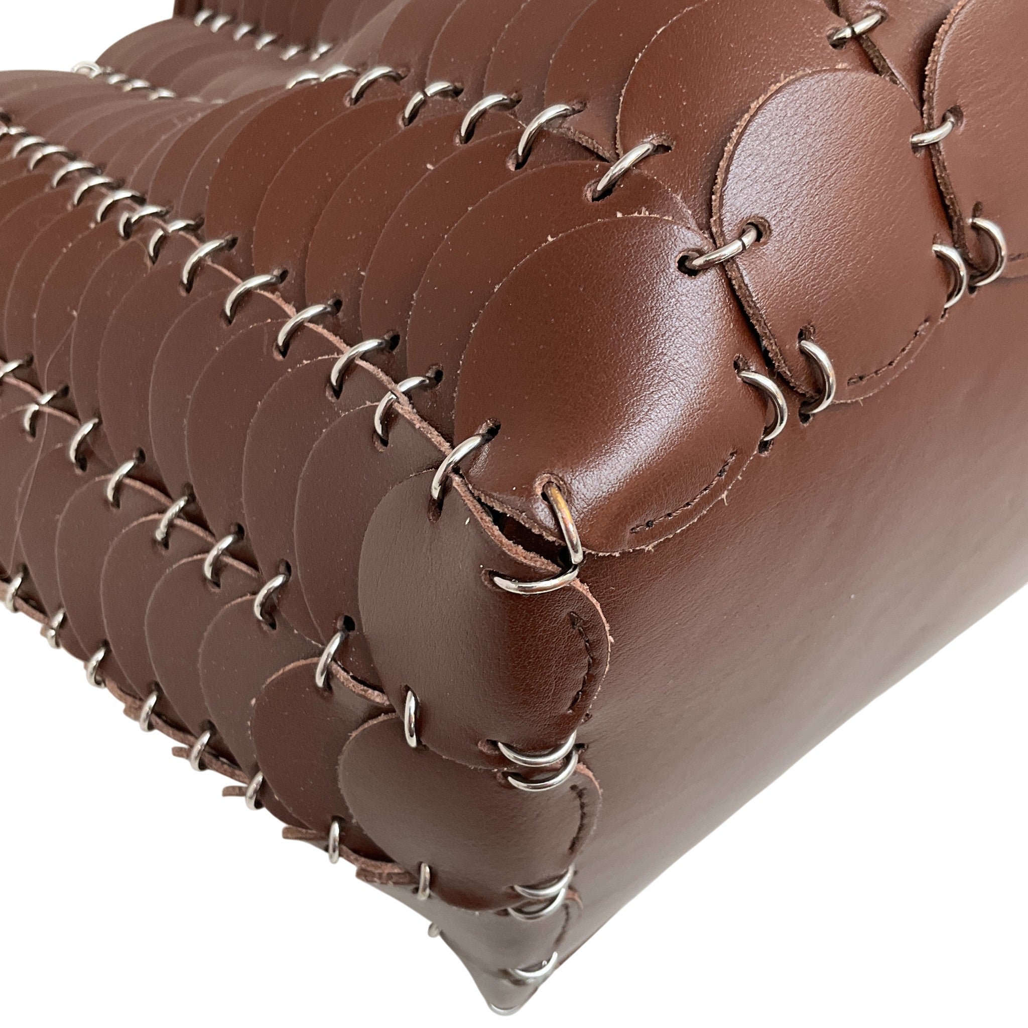 Paco Rabanne Brown Leather Chain Tote Bag