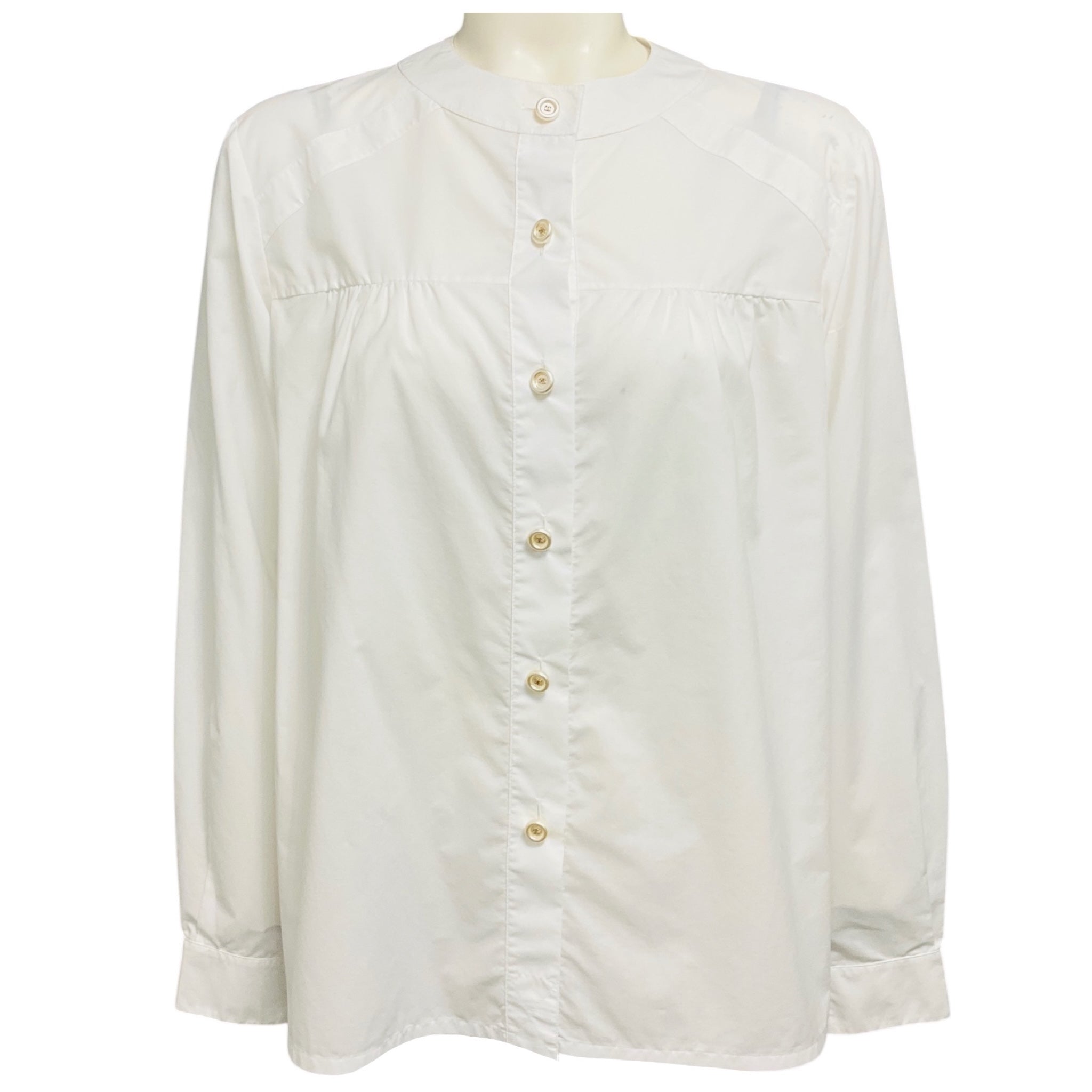 Chanel White CC Logo Pearl Button Cotton Blouse