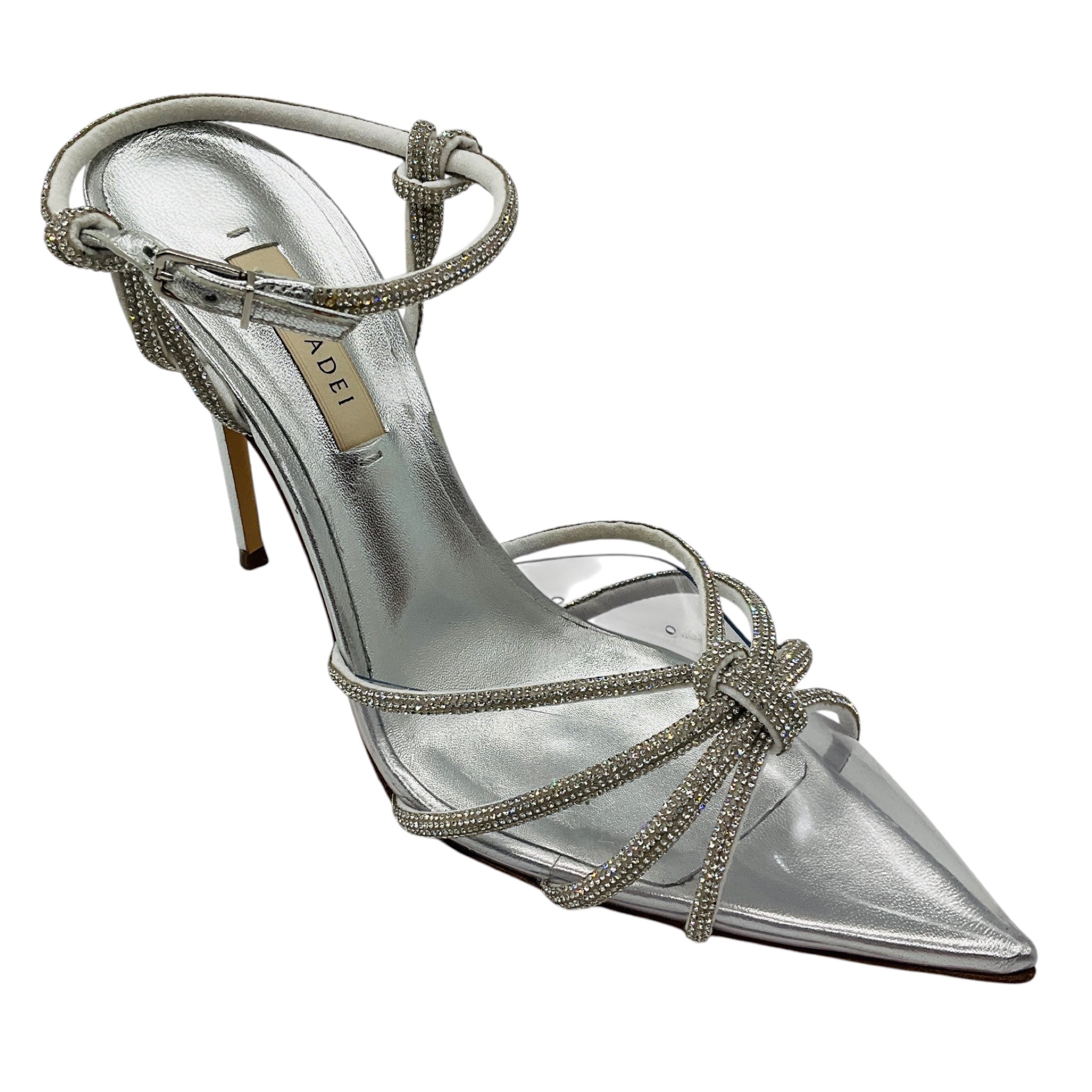 Casadei Silver Leather and PVC Crystal Embellished Pumps