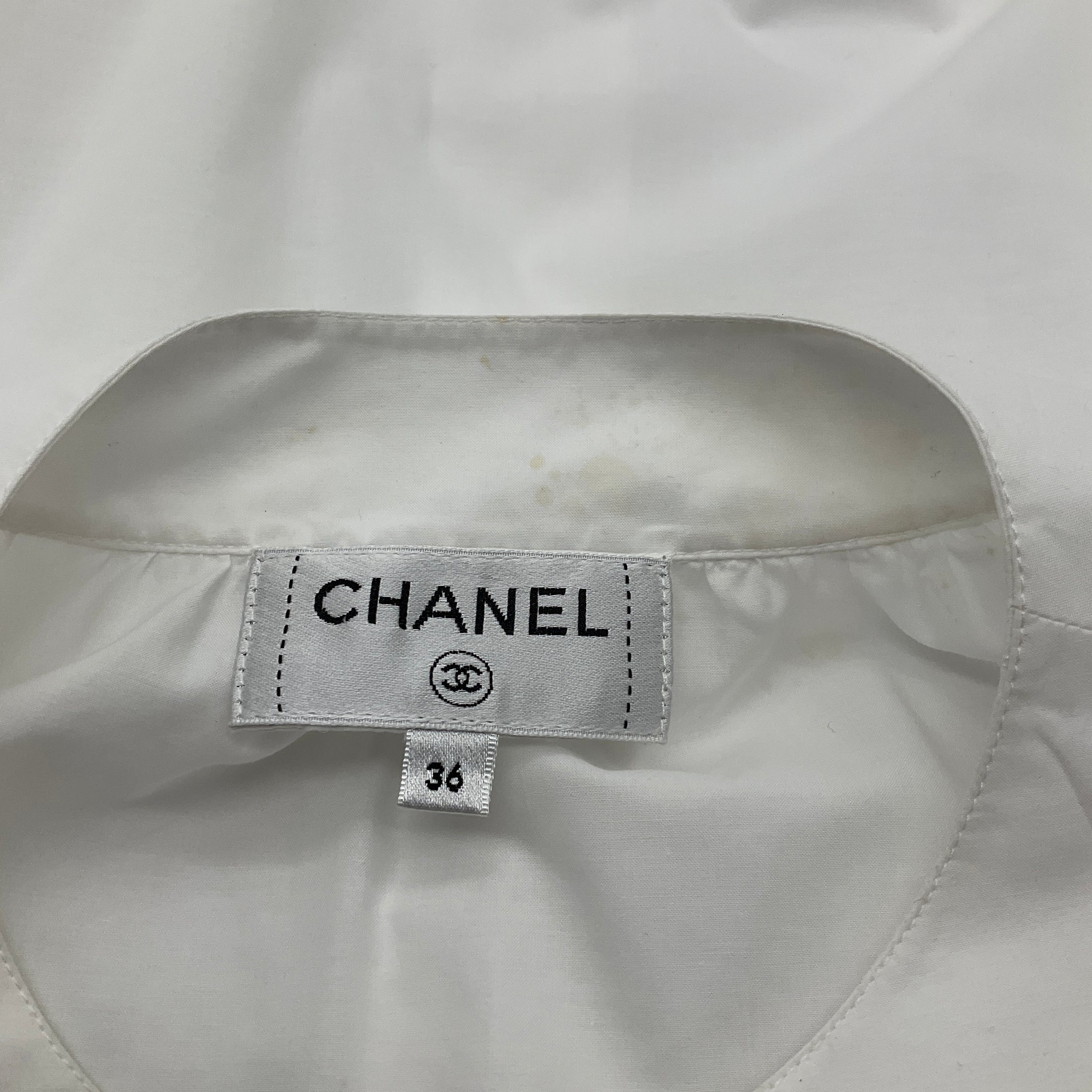 Chanel White CC Logo Pearl Button Cotton Blouse