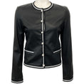 Load image into Gallery viewer, Susan Bender Black Leather Jacket with Pearl Buttons and Silver Trim

