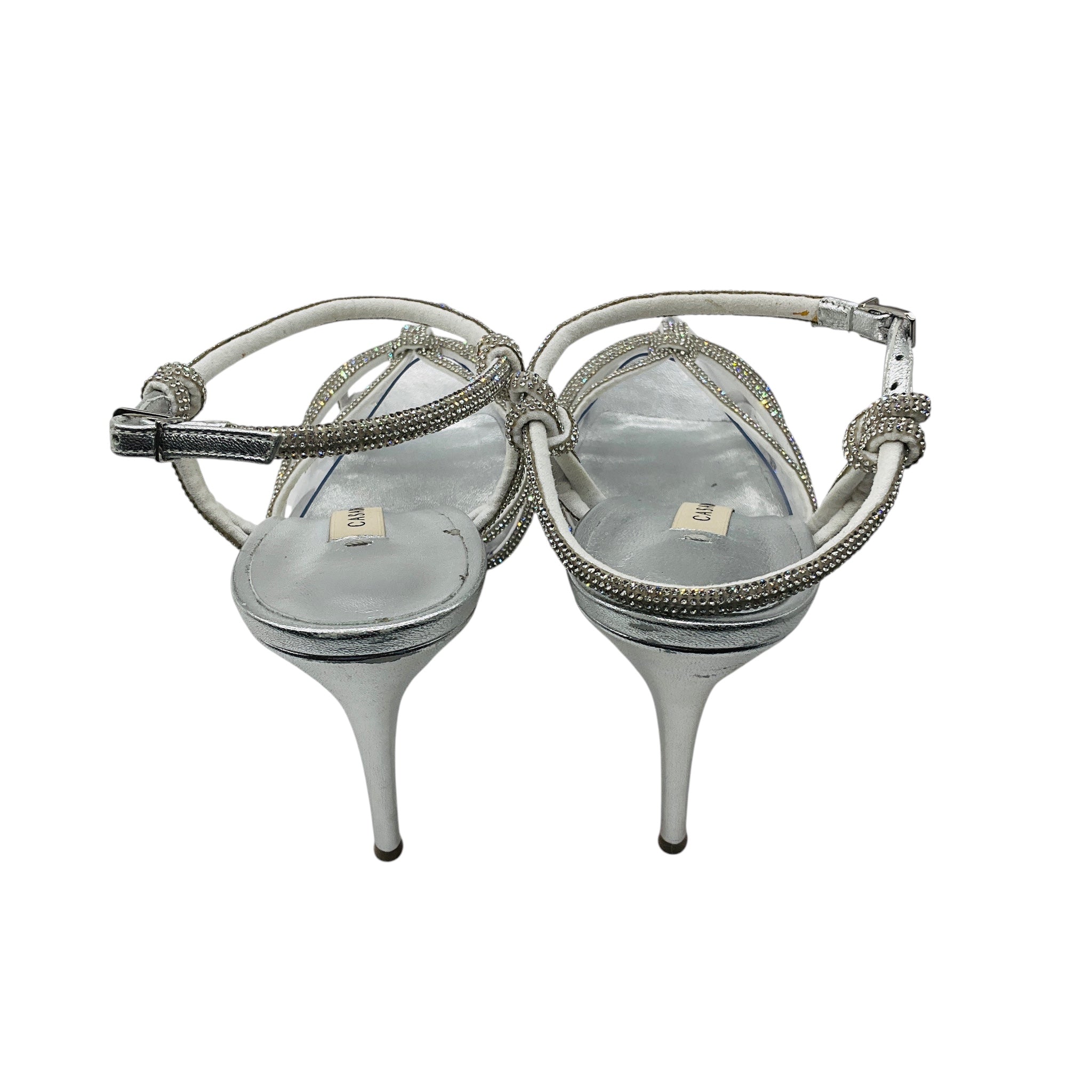 Casadei Silver Leather and PVC Crystal Embellished Pumps