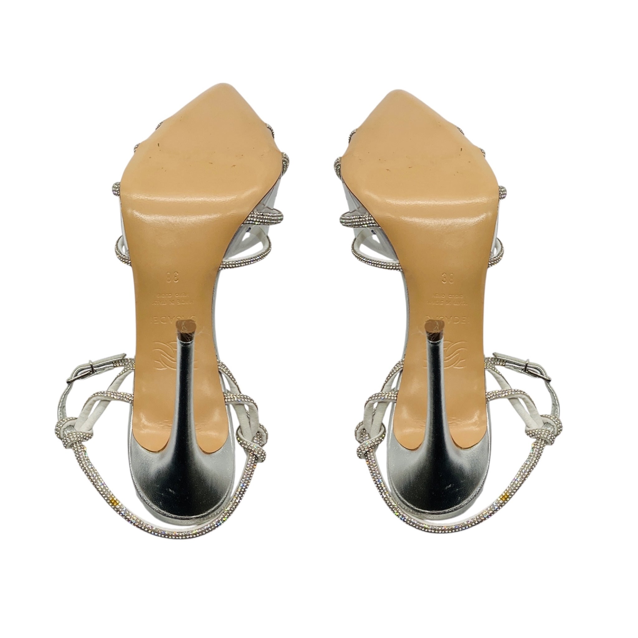 Casadei Silver Leather and PVC Crystal Embellished Pumps