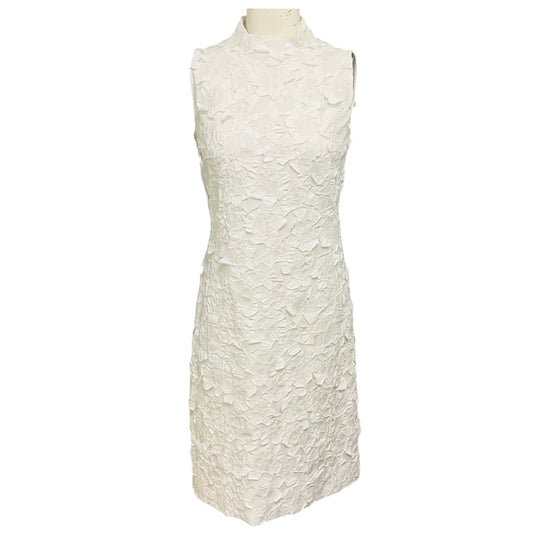 Akris White Sleeveless Floral Applique Sheath Dress