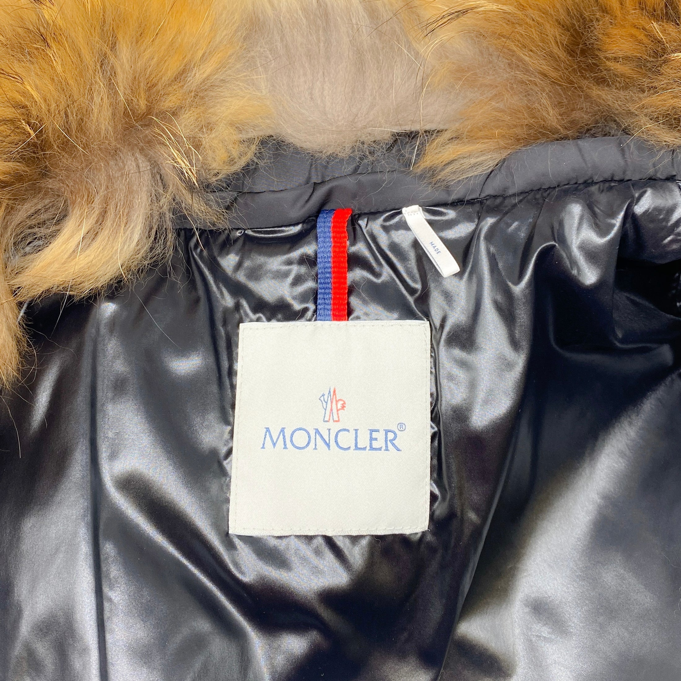 Moncler Black Down Belted Puffer Coat with Fur Collar