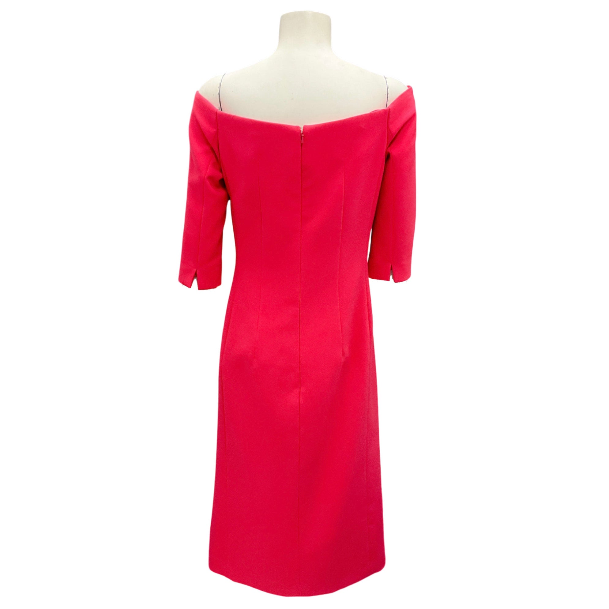 Carolina Herrera Raspberry Off-the-Shoulder Crepe Midi Dress