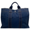 Load image into Gallery viewer, Hermes Navy Blue Canvas Deauville MM Bag

