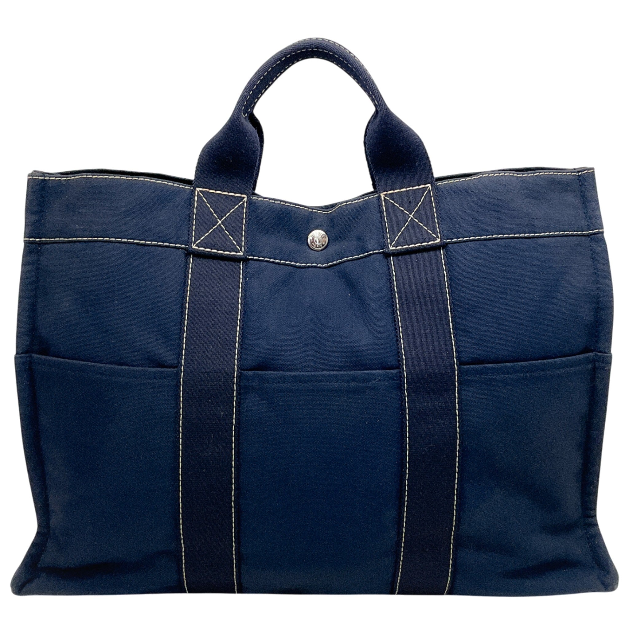 Hermes Navy Blue Canvas Deauville MM Bag
