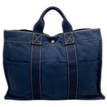 Load image into Gallery viewer, Hermes Navy Blue Canvas Deauville MM Bag
