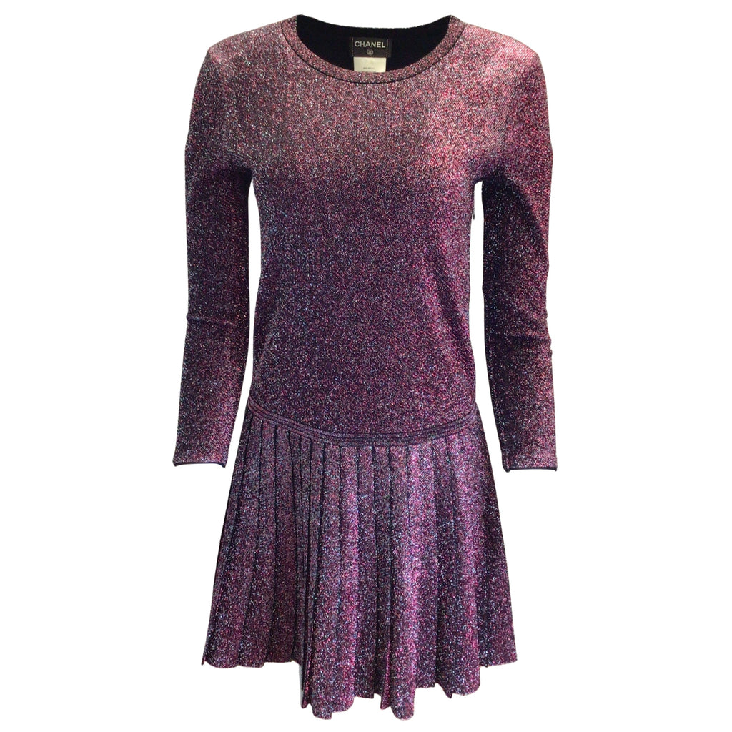 Chanel Pink / Black Metallic Pleated Long Sleeved Viscose Knit