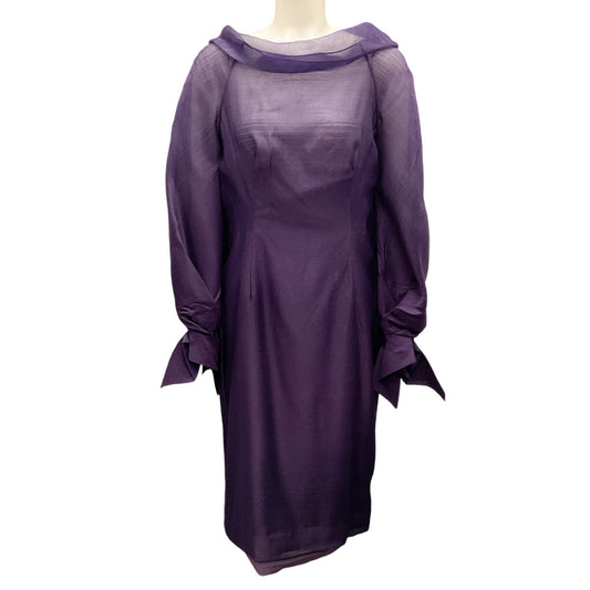 Carolina Herrera Amethyst Long Sleeved Wool and Silk Midi Dress