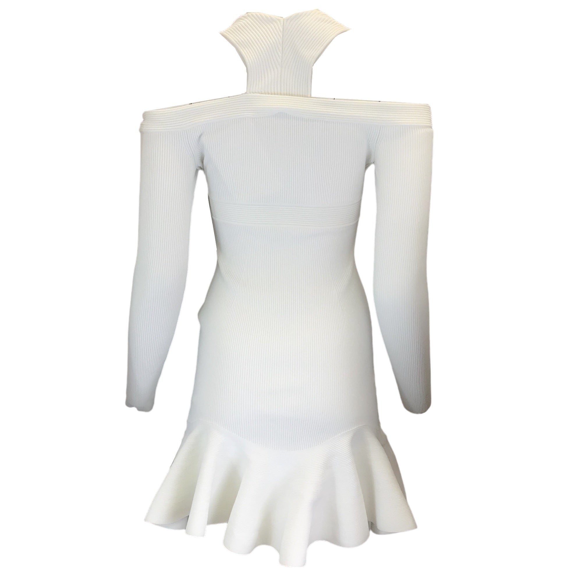 Alexander McQueen White Ribbed Knit Mini Dress
