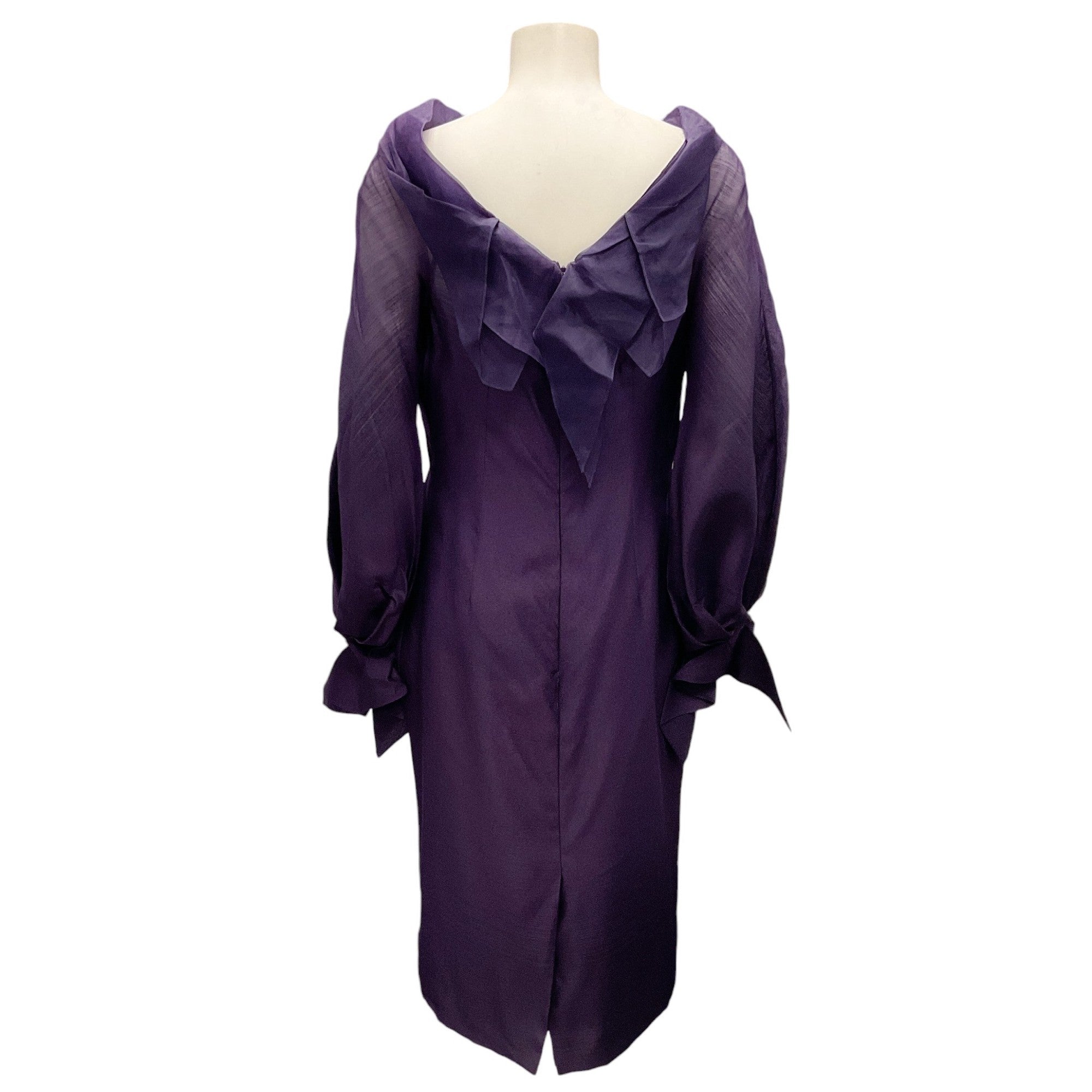 Carolina Herrera Amethyst Long Sleeved Wool and Silk Midi Dress