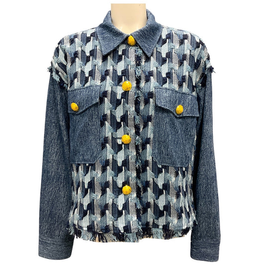 Ramy Brook Indigo Jacquard Stripe Woven Denim Blossom Jacket