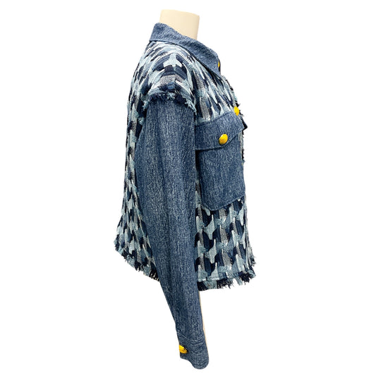 Ramy Brook Indigo Jacquard Stripe Woven Denim Blossom Jacket