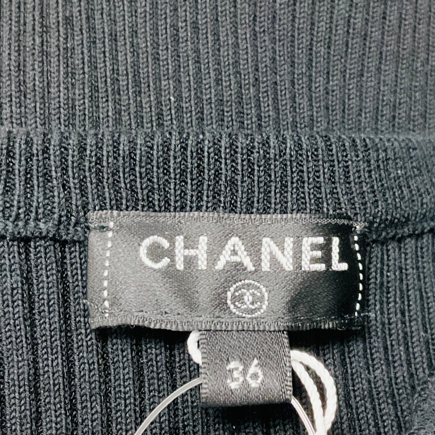 Chanel Black 2018 Textured Cotton Pique Knit Short Sleeved Dress with CC Logo Plaque