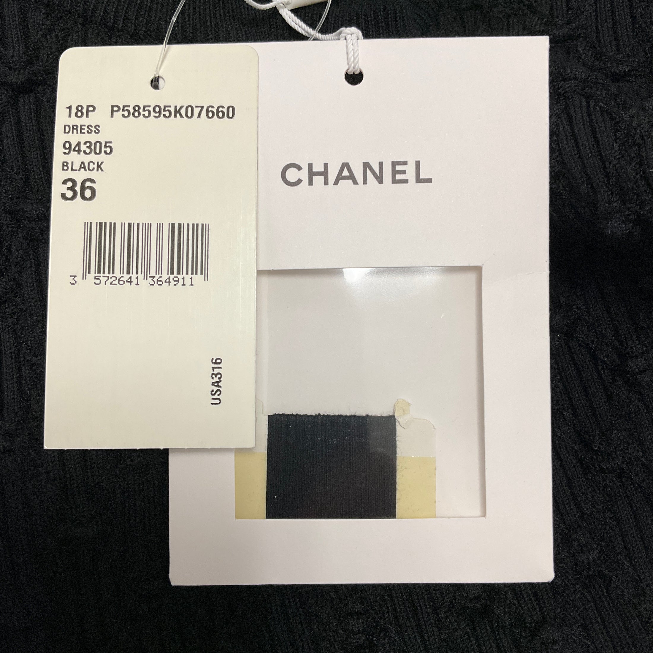 Chanel Black 2018 Textured Cotton Pique Knit Short Sleeved Dress with CC Logo Plaque