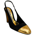 Load image into Gallery viewer, Alexandre Vauthier Black Satin Slingback Pumps with Gold Cap Toe

