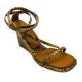 Load image into Gallery viewer, Tamara Mellon Tan Multi Snake Print Ankle Wrap Wedge Sandals
