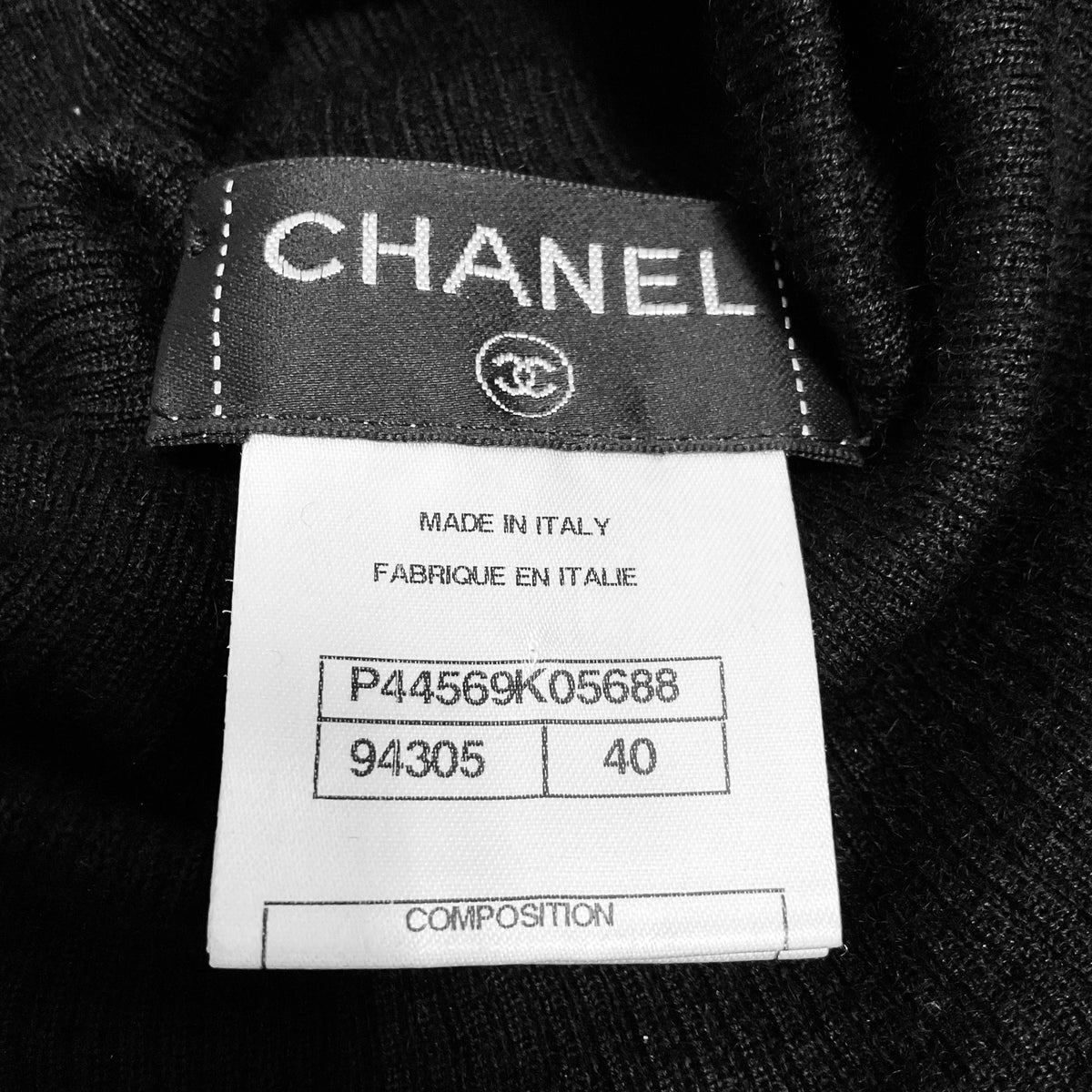 Chanel Black Long Sleeved Ribbed Knit Cashmere and Silk Turtleneck Sweater