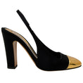 Load image into Gallery viewer, Alexandre Vauthier Black Satin Slingback Pumps with Gold Cap Toe
