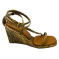 Load image into Gallery viewer, Tamara Mellon Tan Multi Snake Print Ankle Wrap Wedge Sandals
