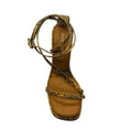 Load image into Gallery viewer, Tamara Mellon Tan Multi Snake Print Ankle Wrap Wedge Sandals
