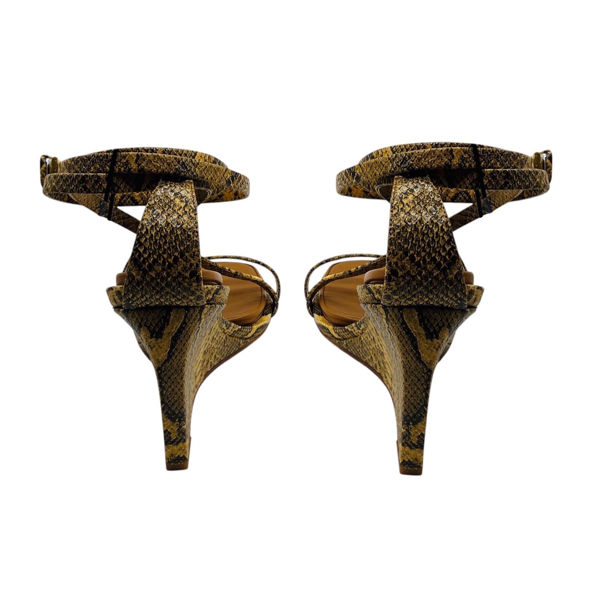 Tamara Mellon Tan Multi Snake Print Ankle Wrap Wedge Sandals