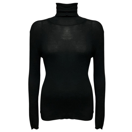 Chanel Black Long Sleeved Ribbed Knit Cashmere and Silk Turtleneck Sweater