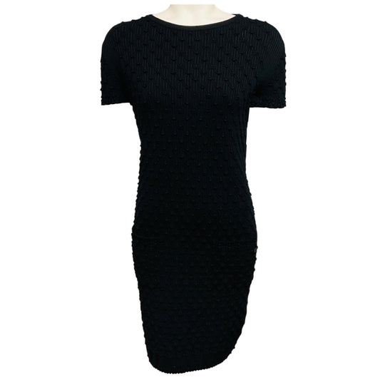 Chanel Black 2018 Textured Cotton Pique Ribbed Knit Short Sleeved Dress with CC Logo Plaque