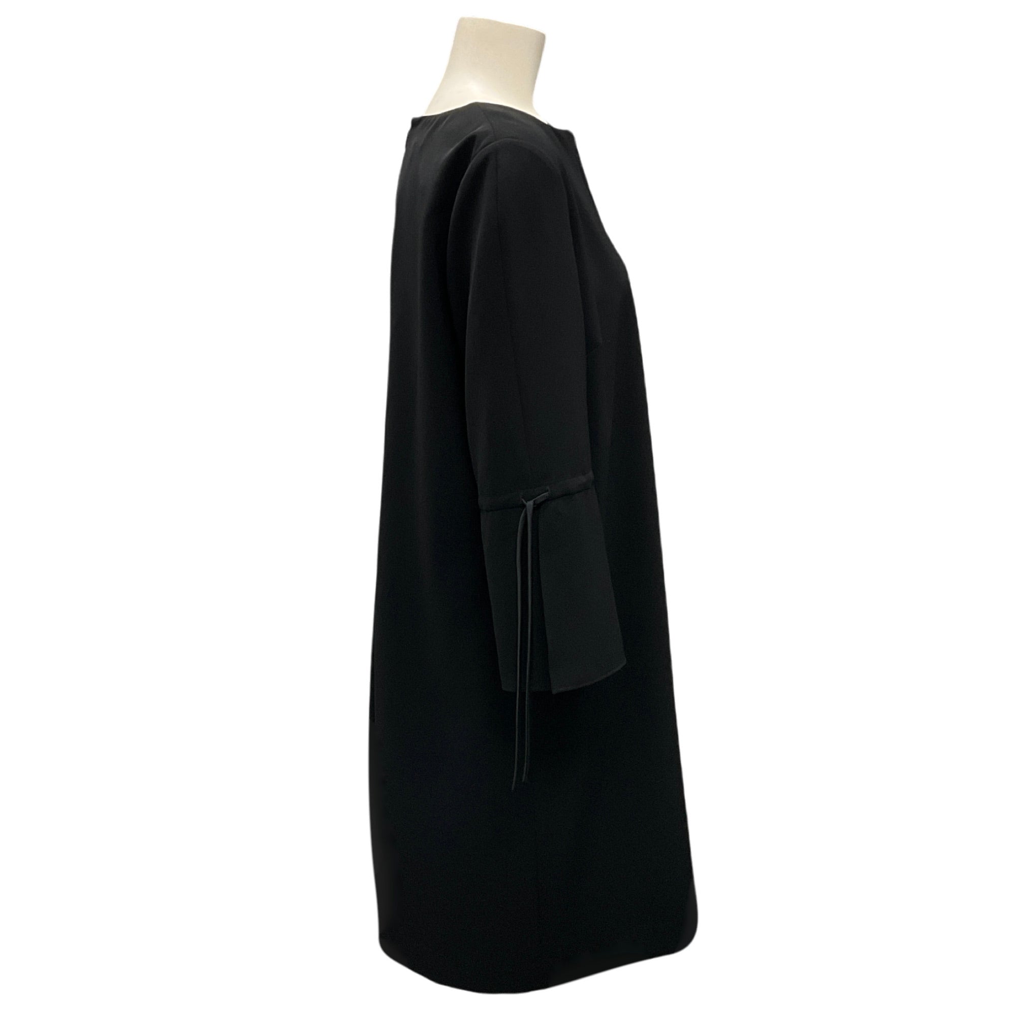 Lafayette 148 New York Black Tie Detail Long Sleeved Crepe Dress