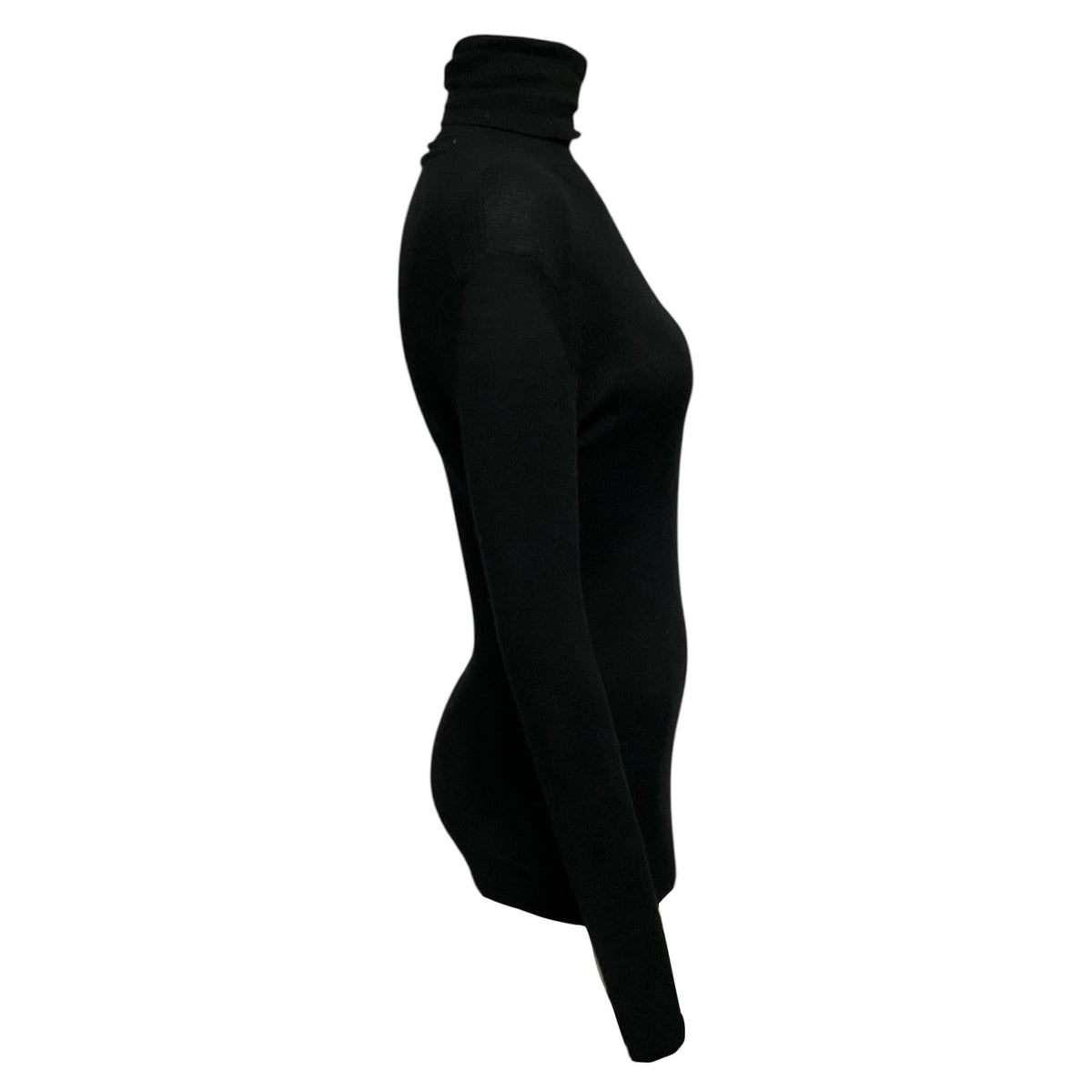 Chanel Black Long Sleeved Ribbed Knit Cashmere and Silk Turtleneck Sweater