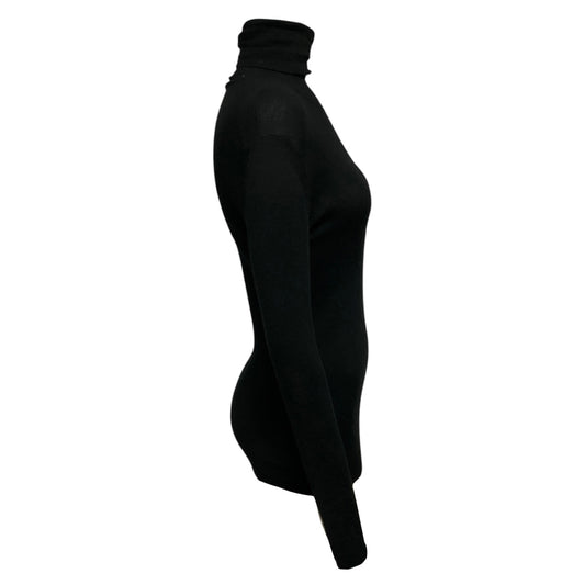 Chanel Black Long Sleeved Ribbed Knit Cashmere and Silk Turtleneck Sweater