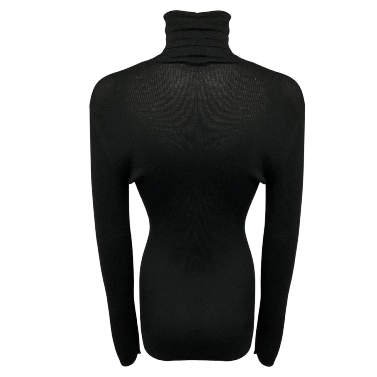 Chanel Black Long Sleeved Ribbed Knit Cashmere and Silk Turtleneck Sweater