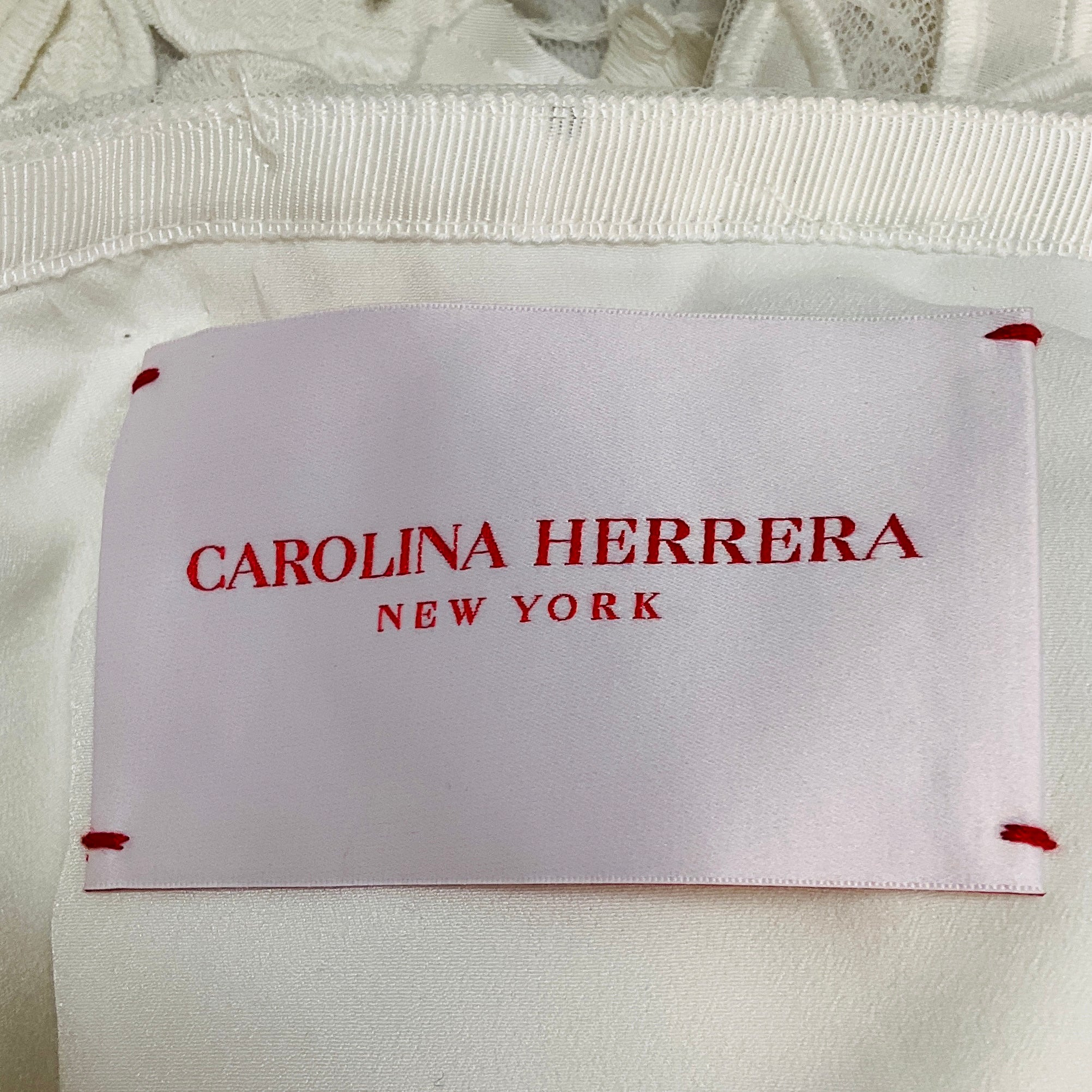 Carolina Herrera White Floral Embroidered Lace Applique Midi Cocktail Dress
