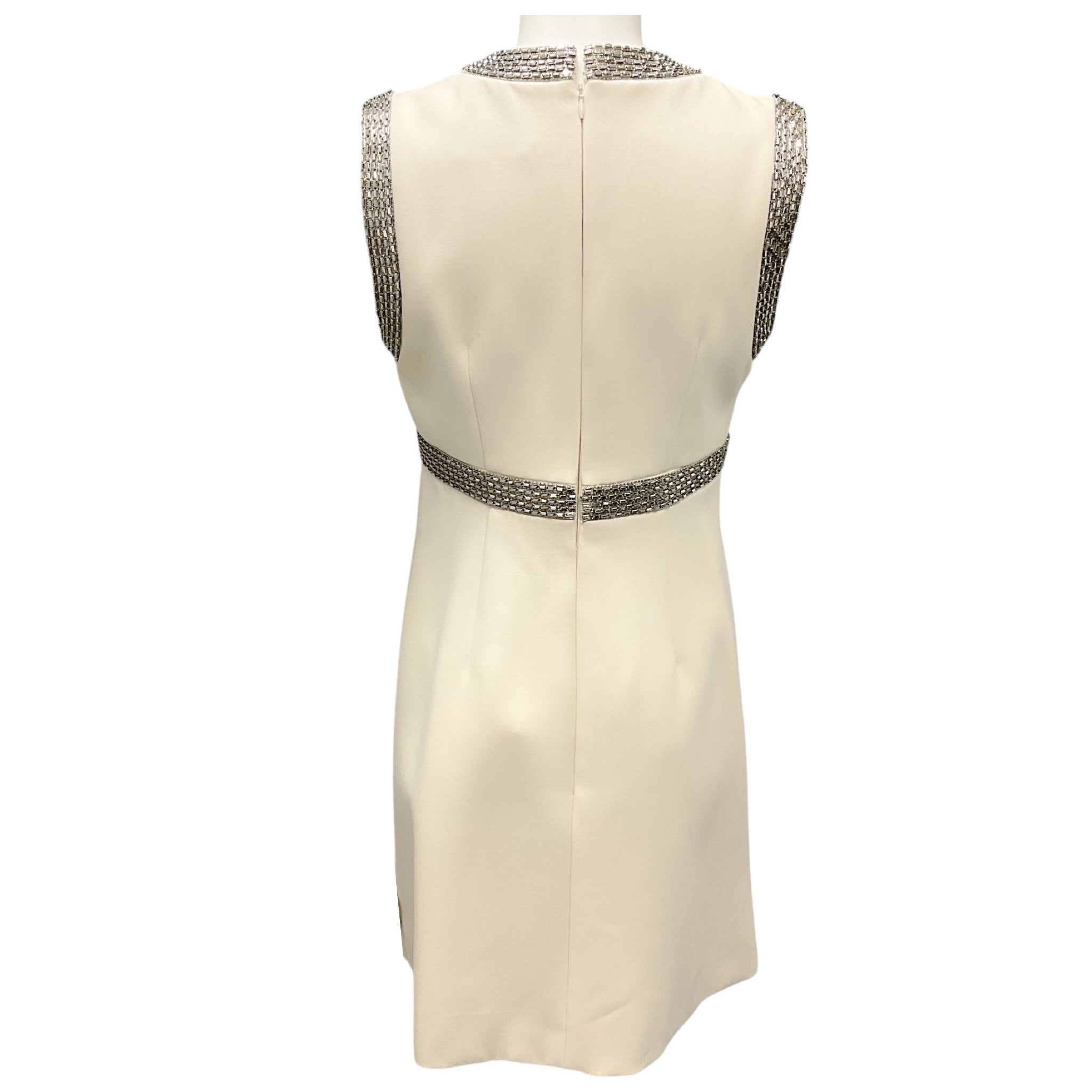 Celine Ivory / Silver Bead Embellished Sleeveless Wool Shift Dress