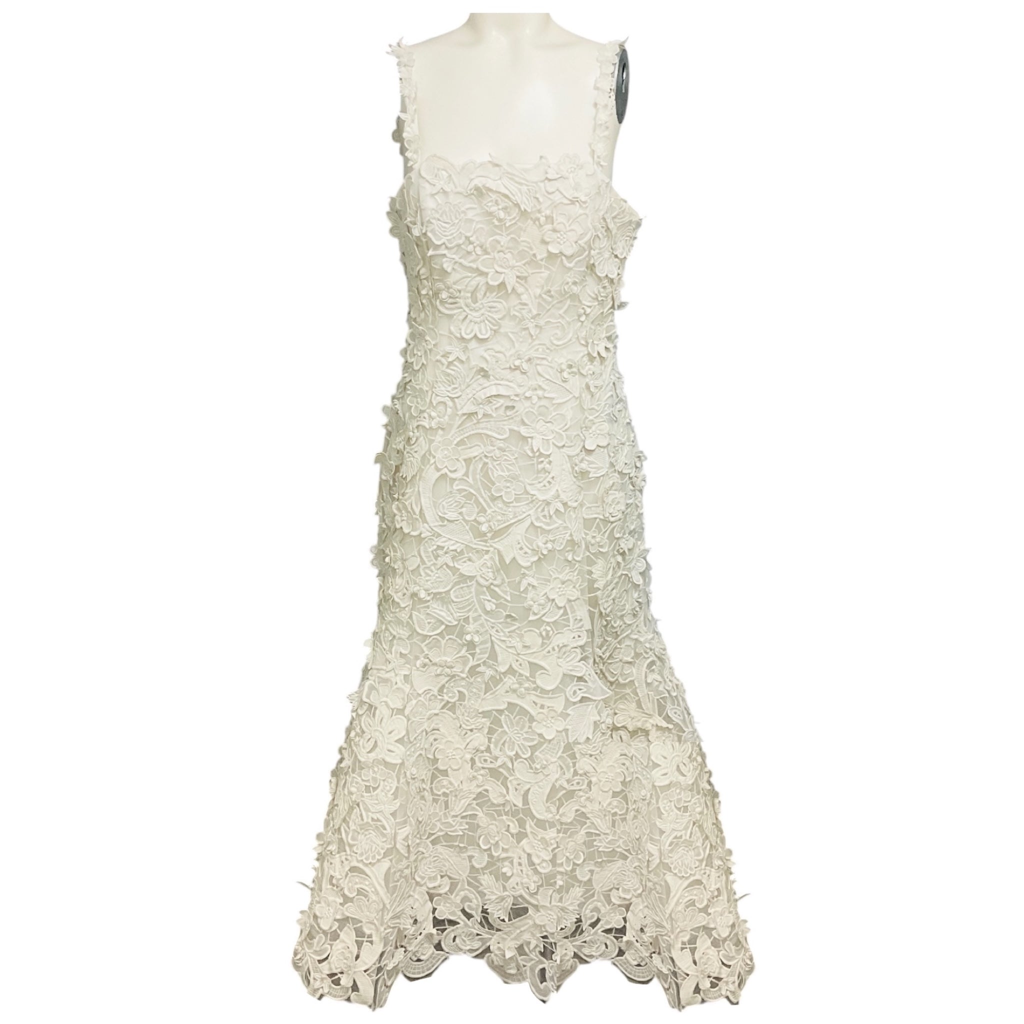 Carolina Herrera White Floral Embroidered Lace Applique Midi Cocktail Dress