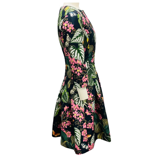 Oscar de la Renta Navy Multi Floral Printed Flared Dress