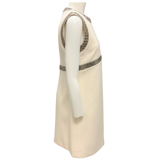 Celine Ivory / Silver Bead Embellished Sleeveless Wool Shift Dress
