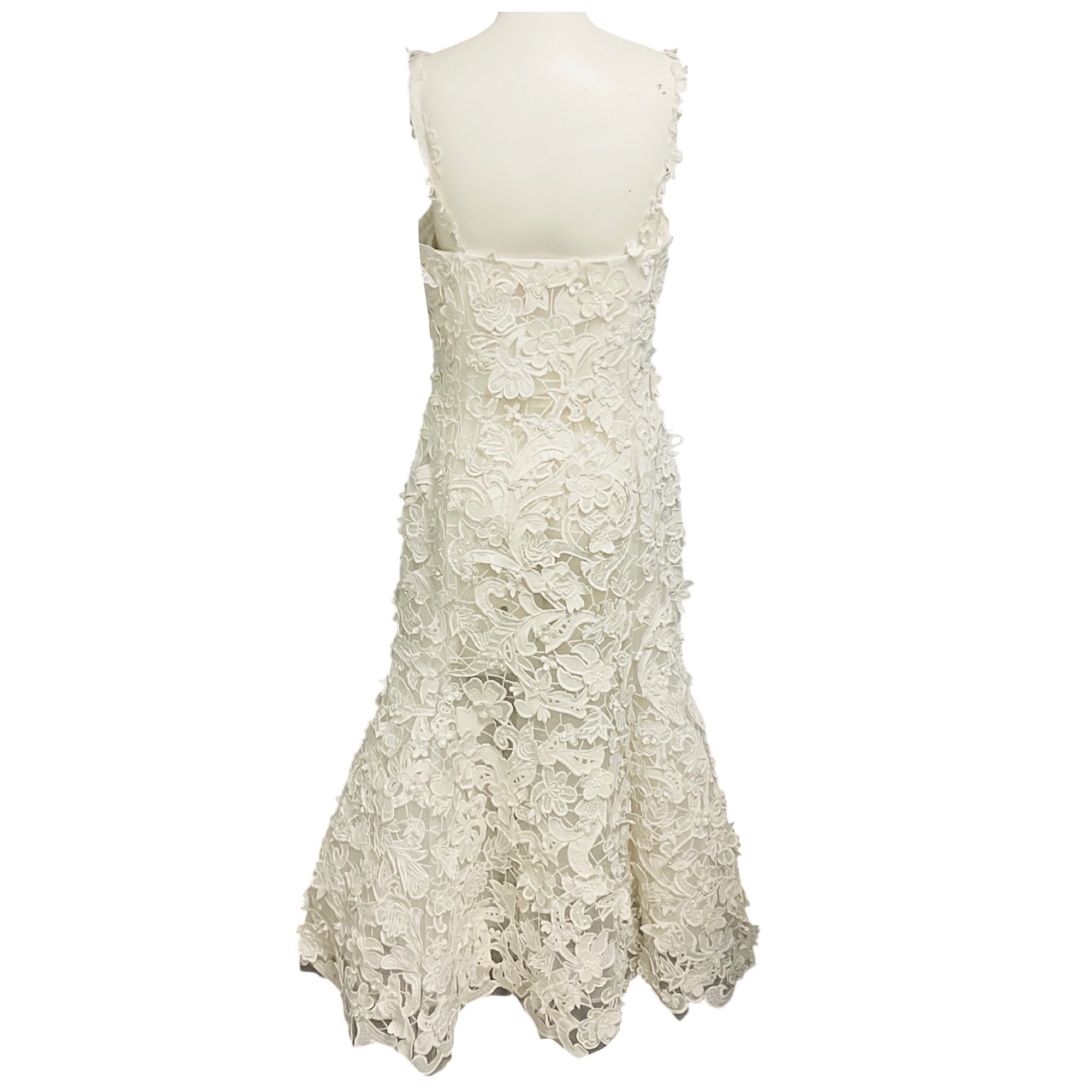 Carolina Herrera White Floral Embroidered Lace Applique Midi Cocktail Dress