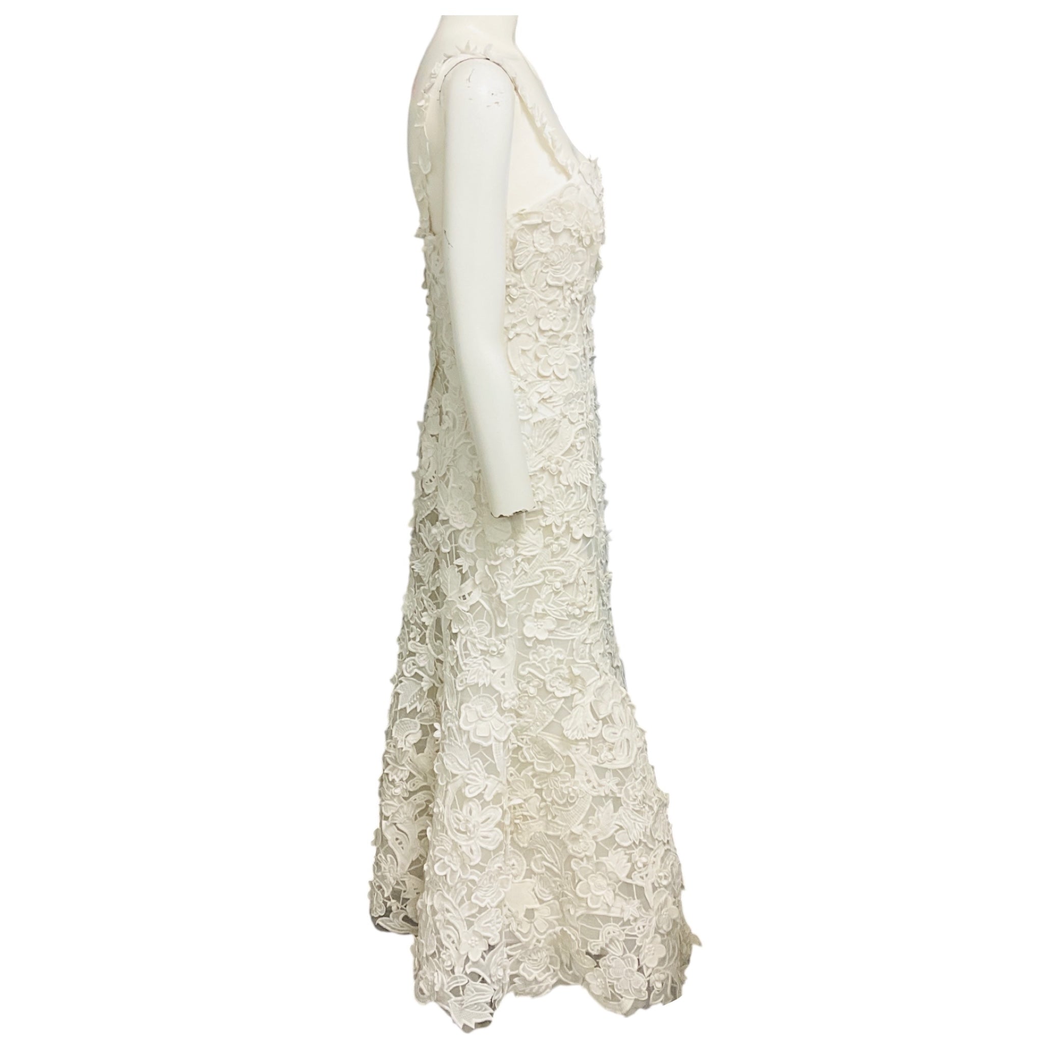 Carolina Herrera White Floral Embroidered Lace Applique Midi Cocktail Dress
