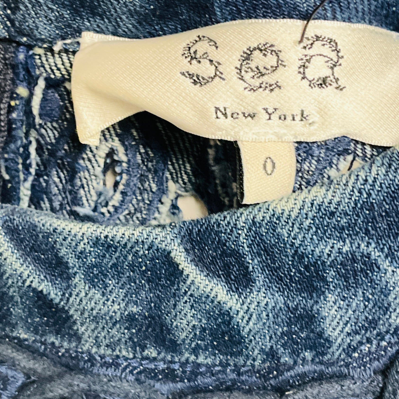 Sea New York Dark Blue Embroidered Short Sleeved Denim Dress